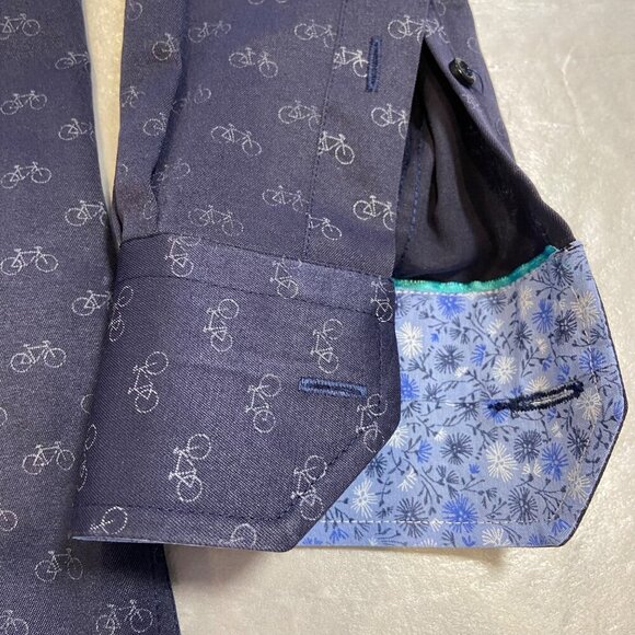 Sugar Mens Long Sleeve Bicycle Print Button-Up Shirt 100% cotton Small - Picture 7 of 16